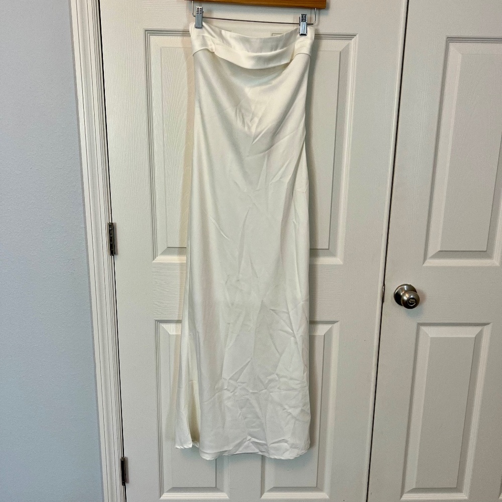 Zesica Strapless Backless Satin Maxi Dress White Bodycon S Quiet Luxury Retro